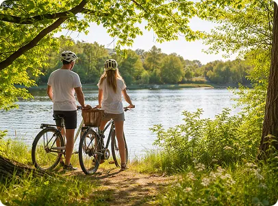 balade à vélos autour d'un étangs