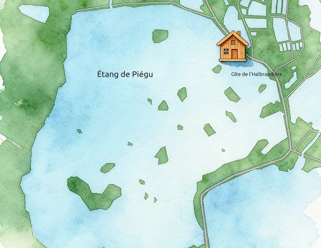carte de l'étang de piegu avec le gite de l'halbrandiere